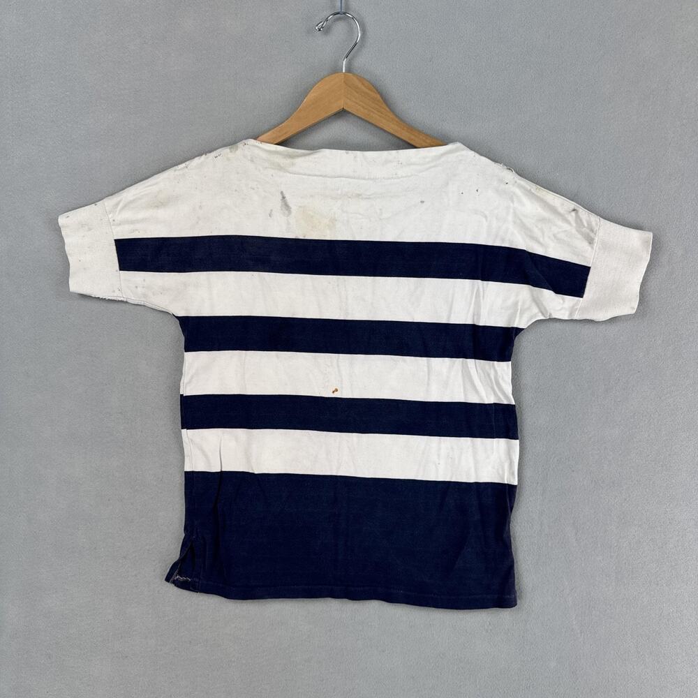 Vintage Smartee Shirt Mens Small Blue Striped Nautical Crewneck Short Sleeve 60s